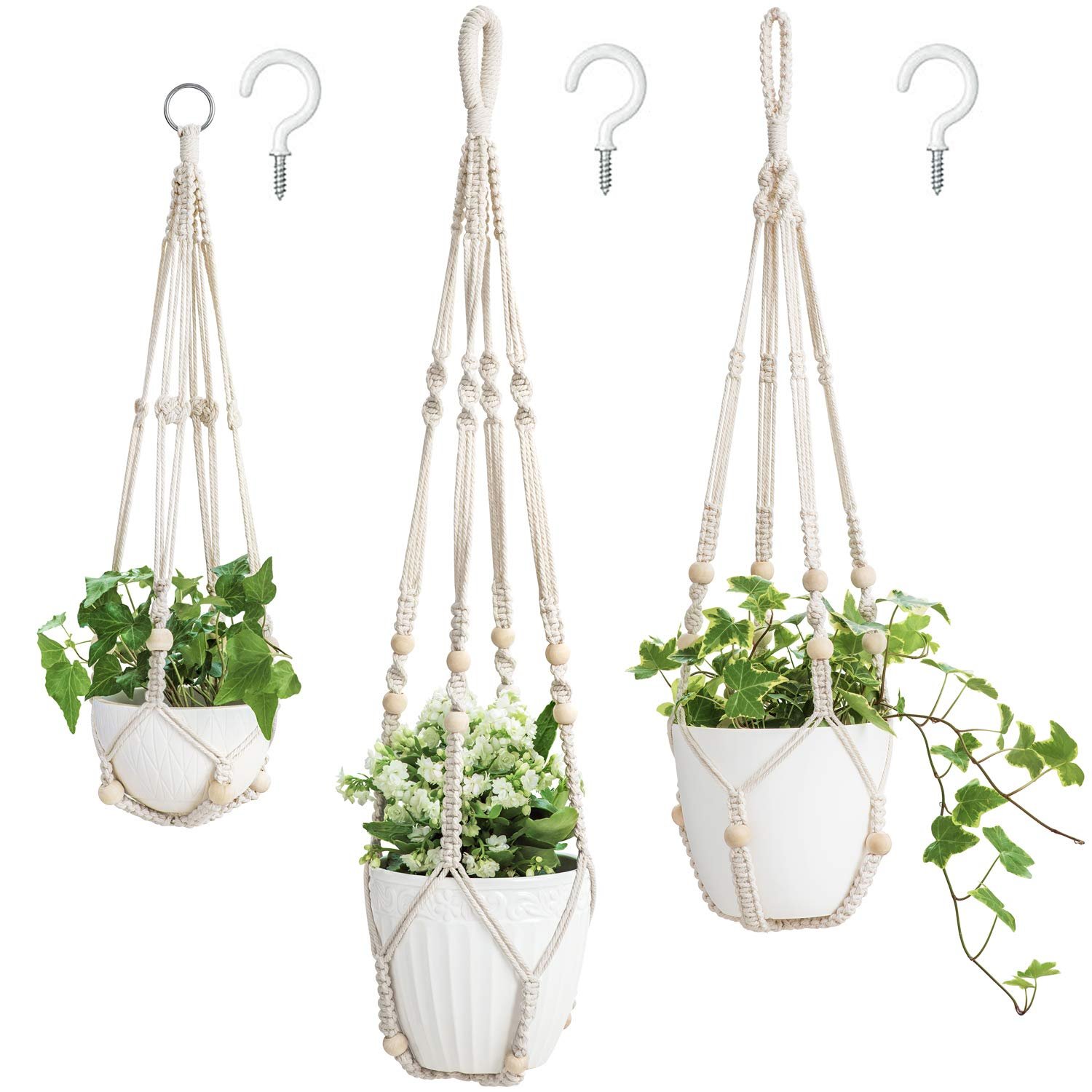 Mkono 3 pack macrame plant hangers in ivory
