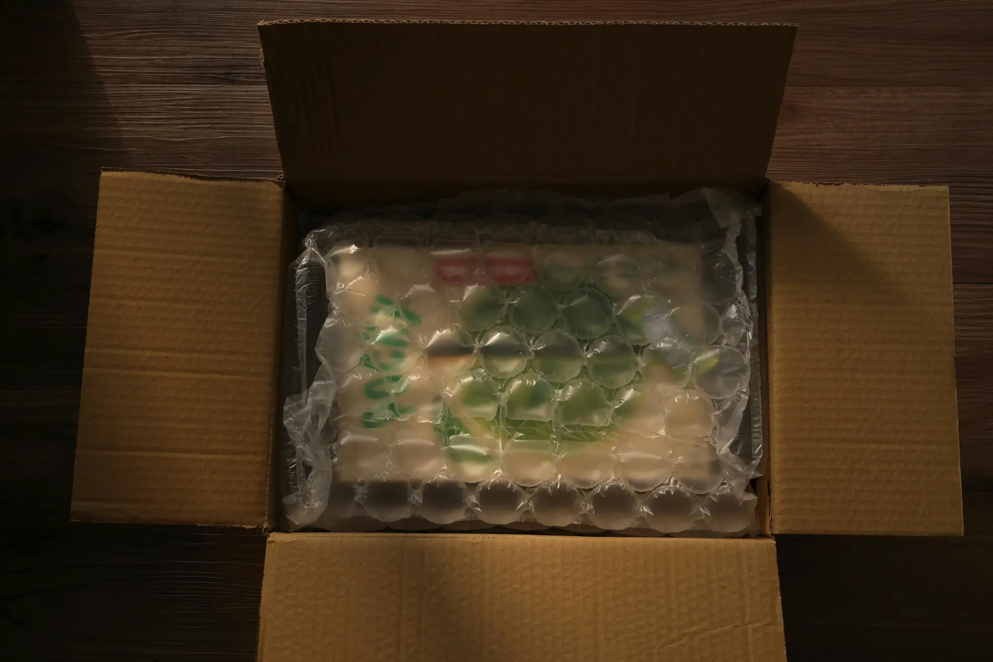 Product protected with air cushion packaging inside a shipping box
